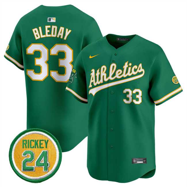 Mens Oakland Athletics #33 JJ Bleday Green 2024 Limited With Rickey Henderson Patch Stitched Jersey Dzhi